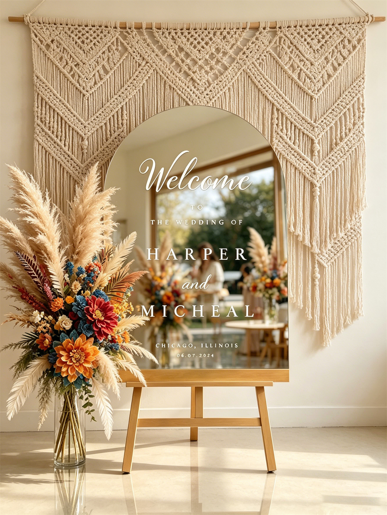 Mirror acrylic welcome signs, golden mirror wedding direction signs, custom wedding direction signs, ceremony welcome signs